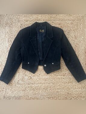 Vintage Black Suede Leather Cropped Bolero Style Jacket